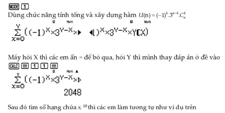 Giải ví dụ 3 bằng cách bấm máy tính nhị thức newton