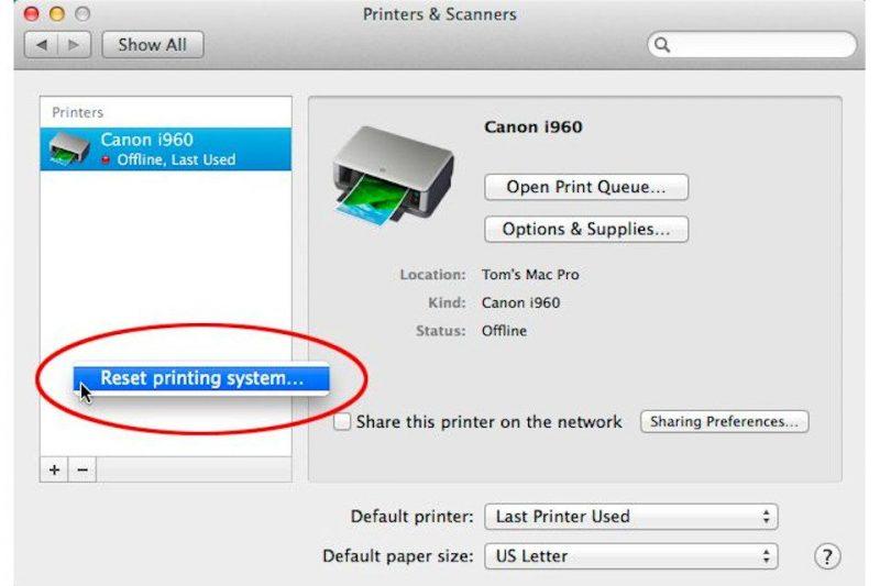 Reset the printer settings - Screenshot Image