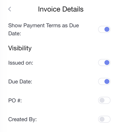 invoice details toggles