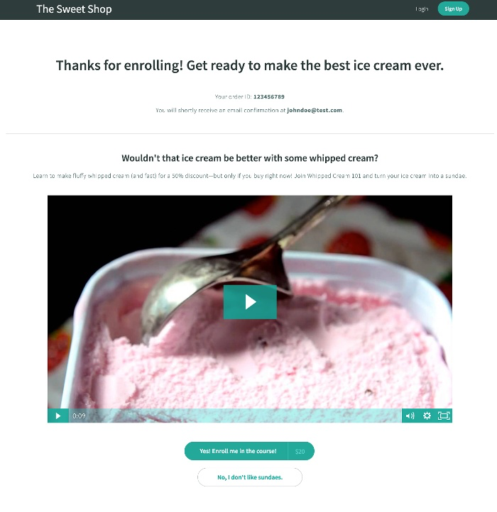 Teachable allows you to add video blocks for making more intriguing upsells.