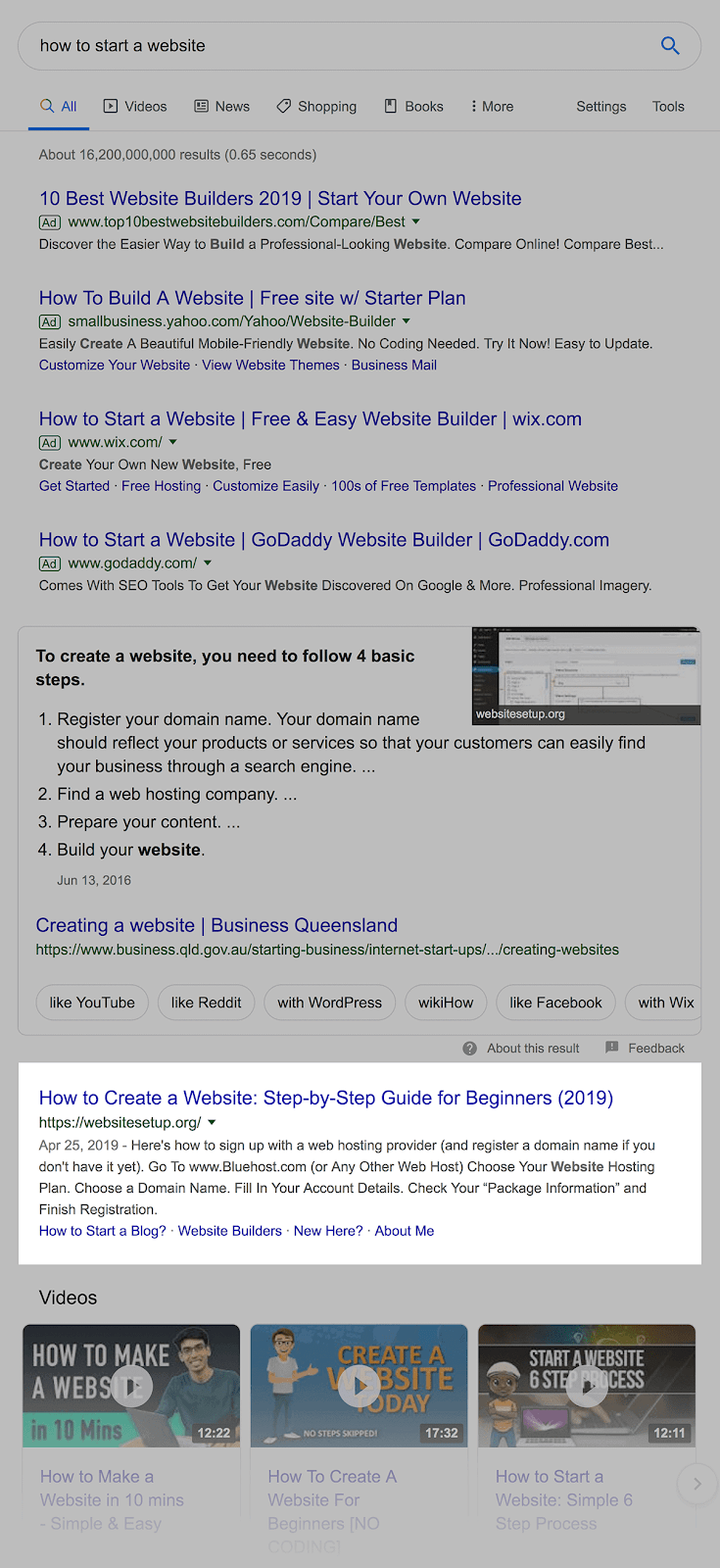 SERP features push top result below the fold