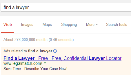 LegalMatch ad with free text