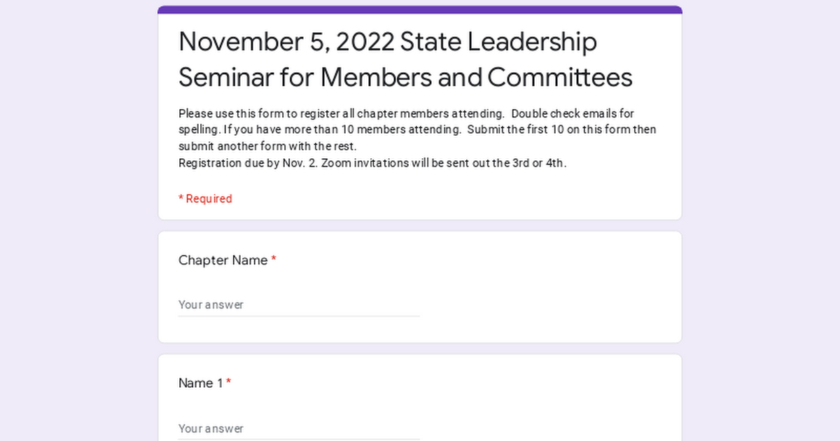 November 5, 2022 State Leadership Seminar for Members and Committees