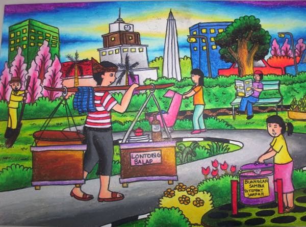 gambar pedesaan menggunakan crayon - Pemandanganoce