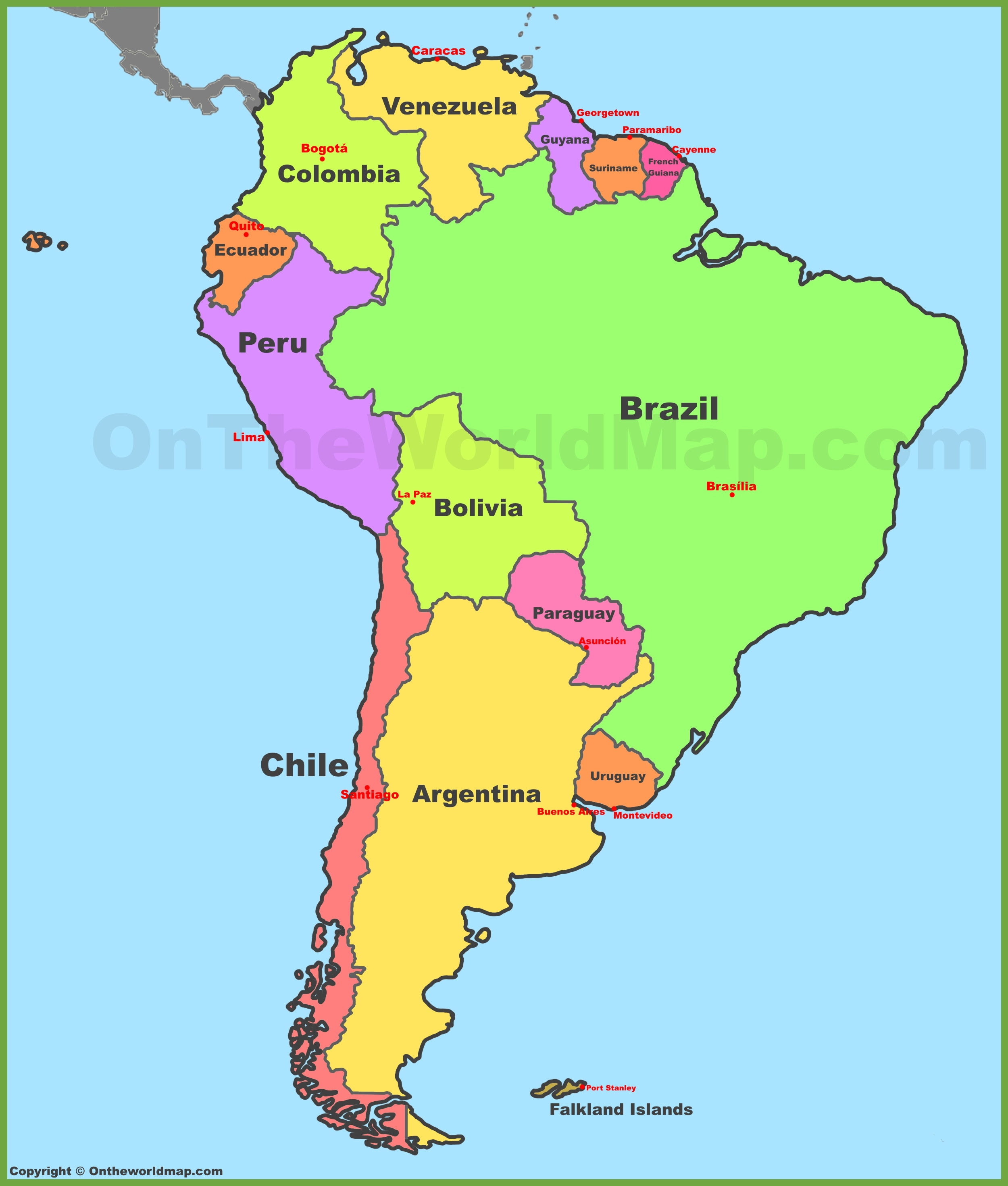 Labeled Map Of South America Color 2018