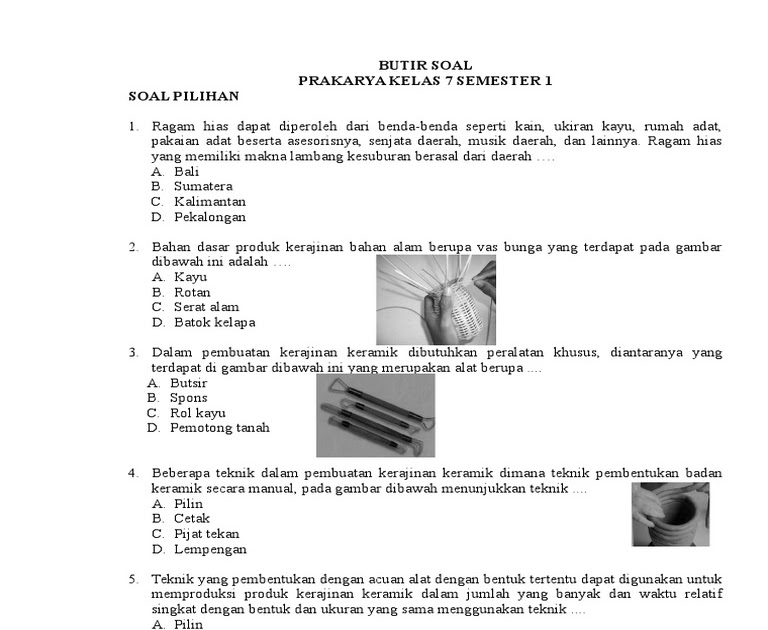 Soal Uts Prakarya Kelas 8 Semester 2 Dan Kunci Jawaban