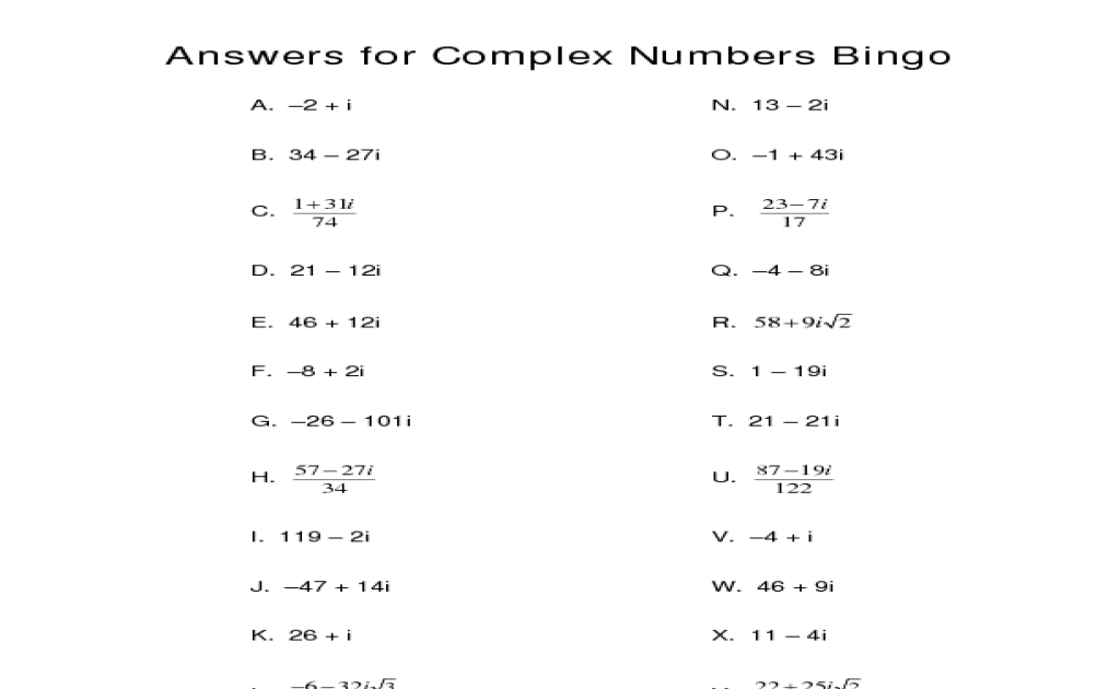 Simplifying Imaginary Numbers Worksheet Kuta