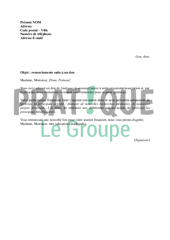 Exemple De Lettre De Remerciement Pour Un Don  Covering Letter Example