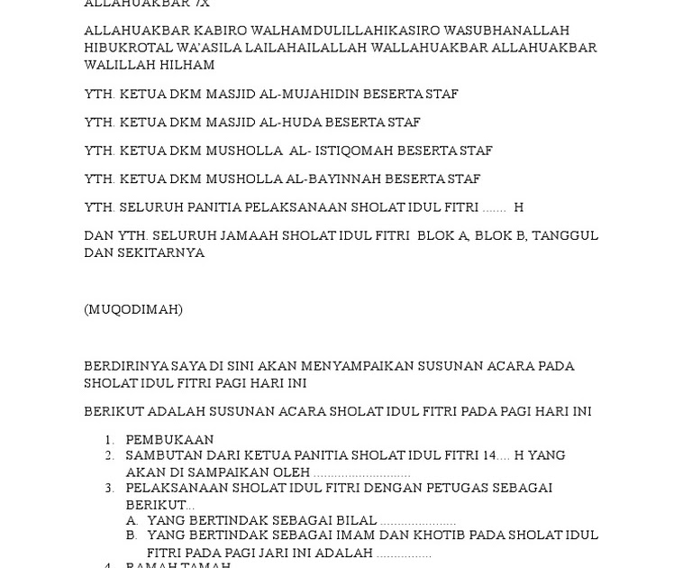 Mc Shalat Idul Adha Soal Terpadu
