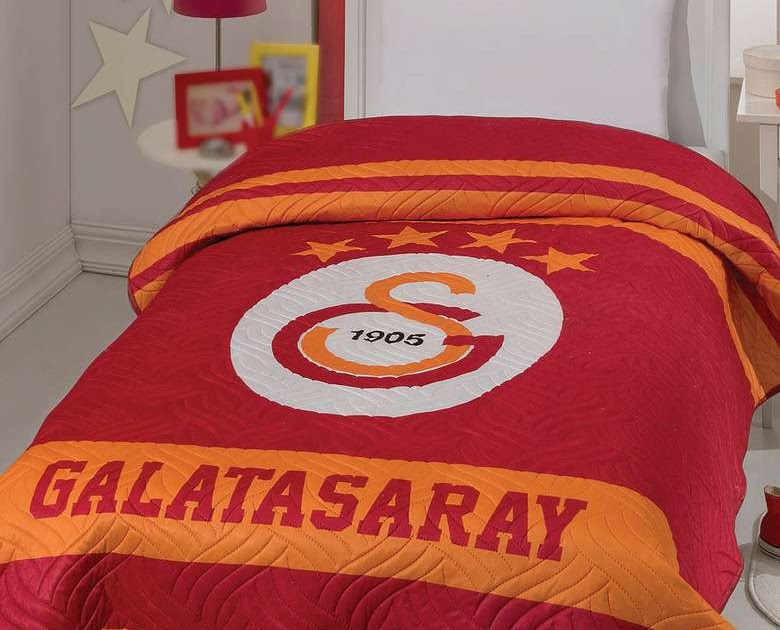 Galatasaray Yatak Örtüsü / Taclisansli Galatasaray Cizgili Yatak Ortusu