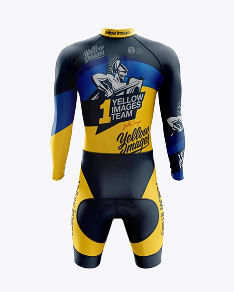 Download Men's Cycling Skinsuit LS PSD Mockup Back View