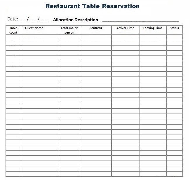 17+ Restaurant Reservation Template Free Sample Excel Templates