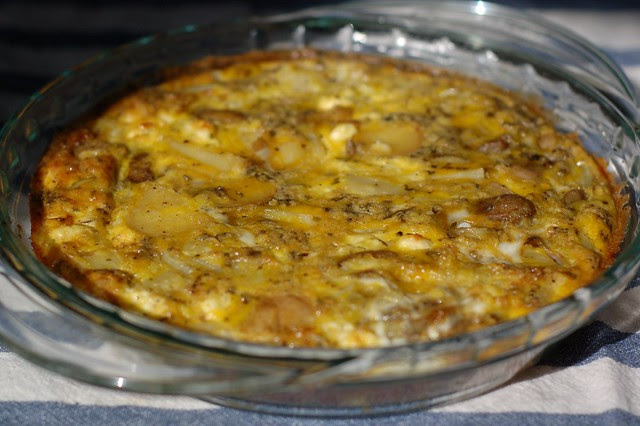 Frittata with chevre, new potatoes and herbs
