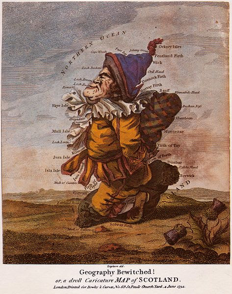 Geography Bewitched or a droll caricature map of Scotland 1794
