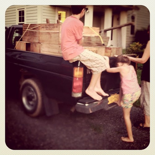 Checking out grandma's haul.