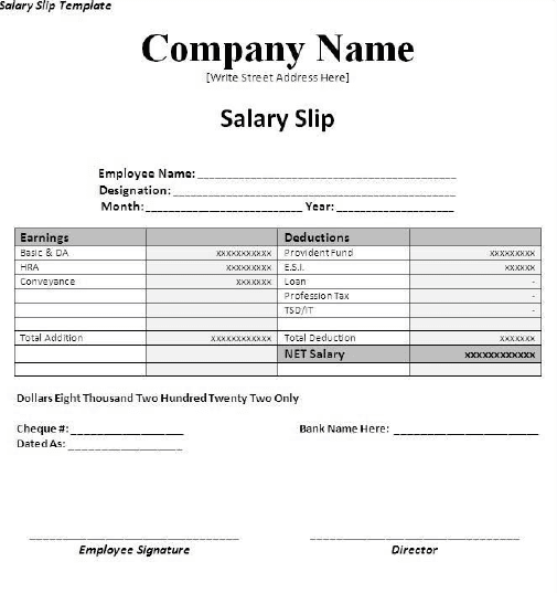 Payslip Format Download ~ MS Excel Templates