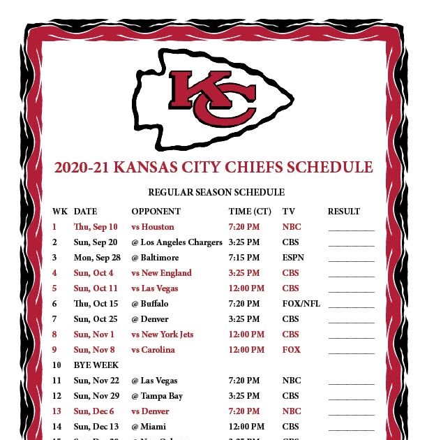 Chiefs Schedule 2022 Kansas City Chiefs Future Opponents / Printable