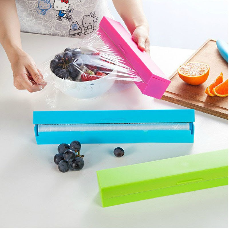 New Plastic Wrap Dispenser Saran Wrap Cutter Poly Bags Cling Film Food Storage Containers