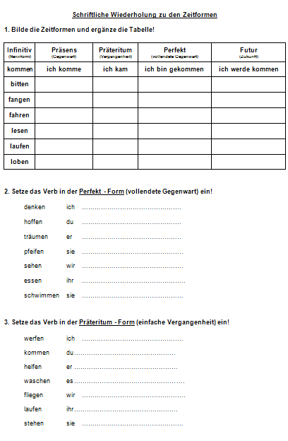 Genial Verben Zeitformen übungen 3 Klasse