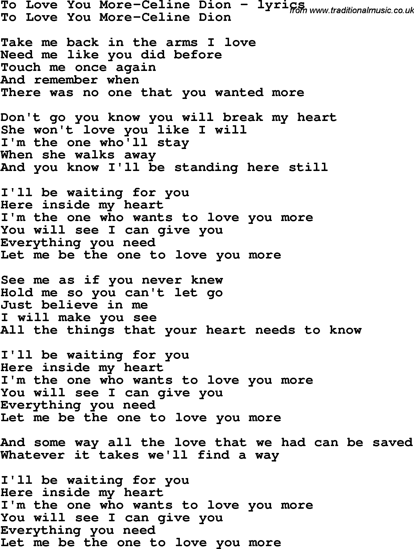 Celine Dion I Love You Song
