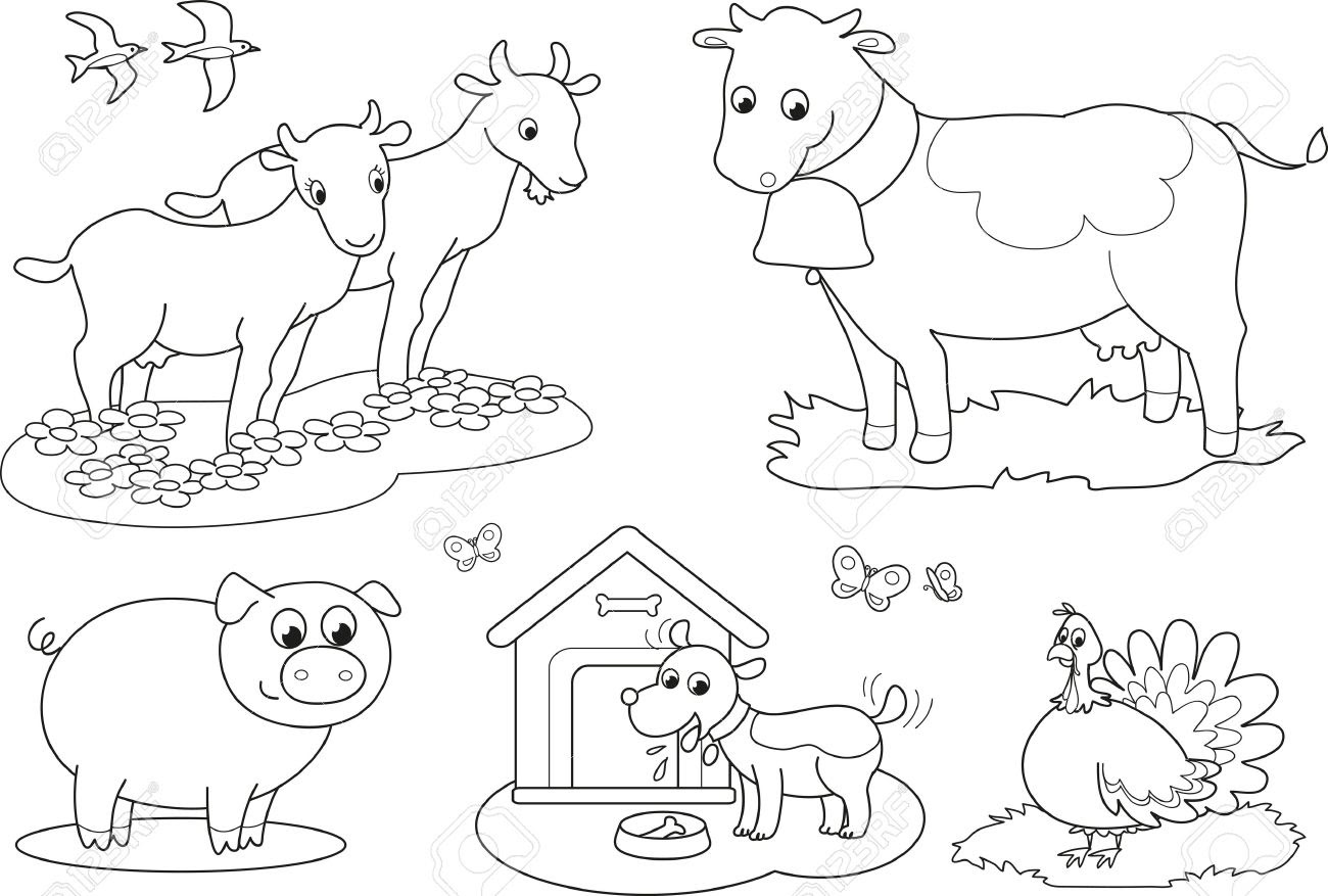 Outline Farm Animals Clipart Black And White - Rectangle Circle