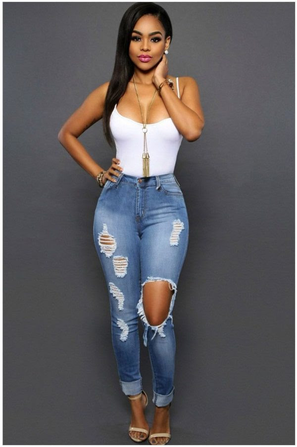 high quality light blue skinny ripped jeans for women