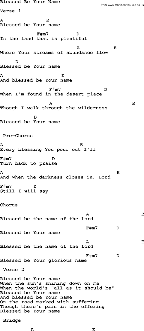 Blessed Be The Name Lyrics And Chords