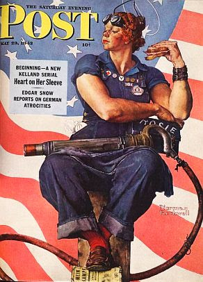 Norman Rockwell’s ‘Rosie The Riveter’ cover for the May 29, 1943 edition of The Saturday Evening Post, was the first visual image to incorporate the ‘Rosie’ name. Norman Rockwell’s ‘Rosie The Riveter’ cover for the May 29, 1943 edition of The Saturday Evening Post, was the first visual image to incorporate the ‘Rosie’ name.