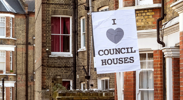 South London estate agent signs subverted by I Love Council Houses posters