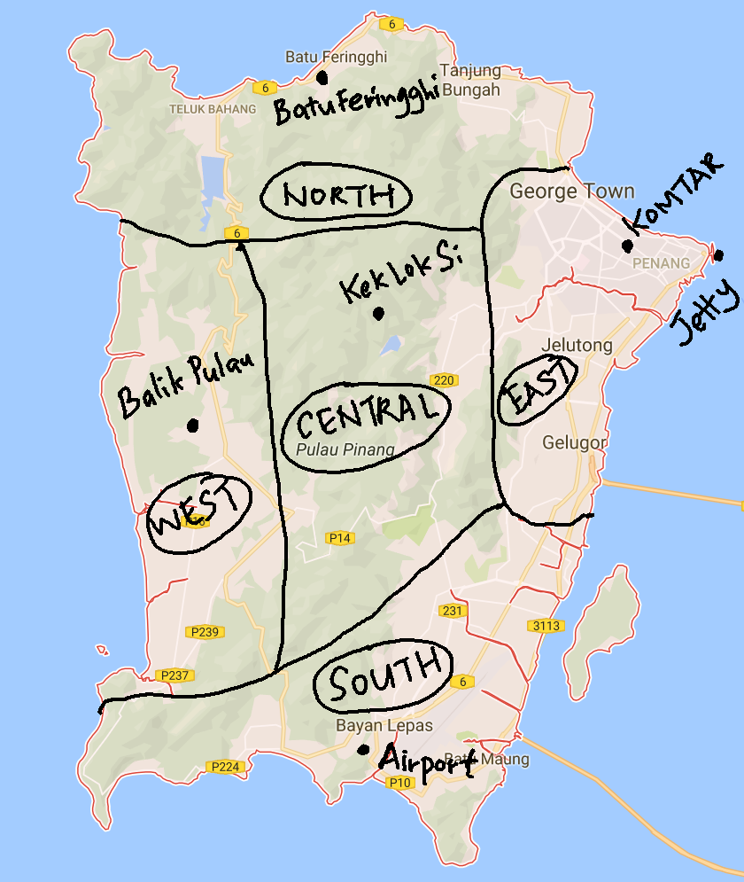 Penang Map With Tourist Spots - malaycece