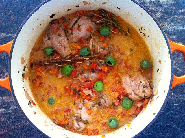 Green Olives Added to Reduced Sauce