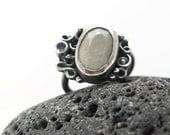 Silver Jade Ring with Zircon, Metalsmith Handmade Jewelry, One of a Kind, OOAK, Silversmith Ring - MauraSarabeth