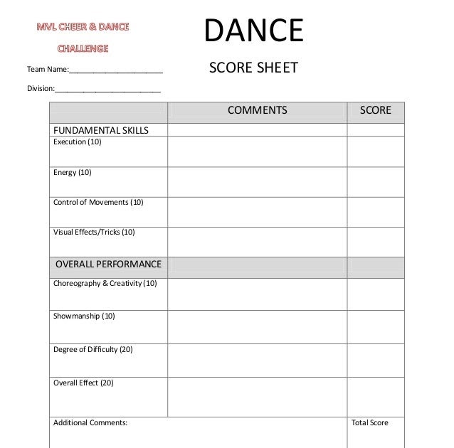 Printable Judges Score Sheet Template