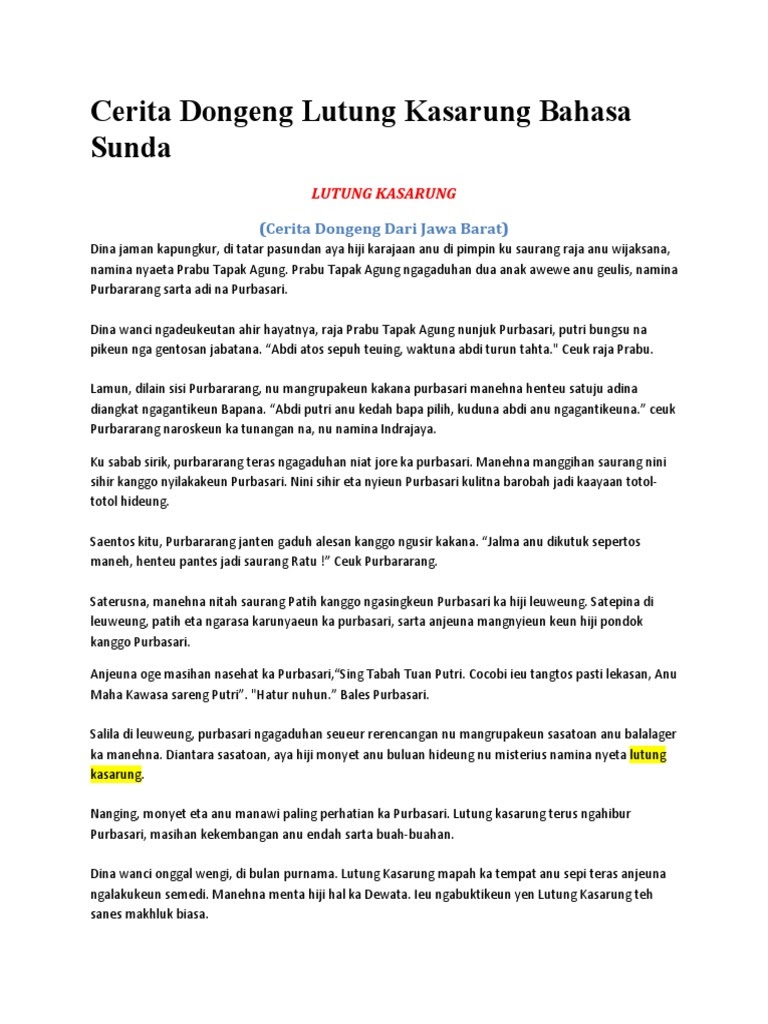 Teks Dongeng Bahasa Sunda Pendek