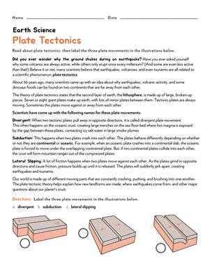 Tectonic Plate Practice Worksheet Answer Key