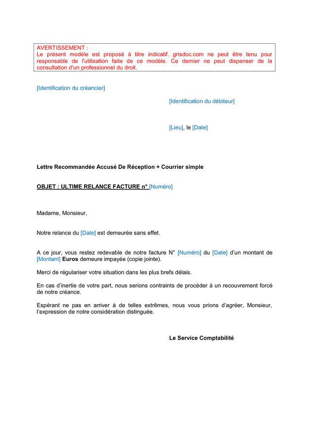Modele De Lettre De Relance De Facture Exemple de Lettre