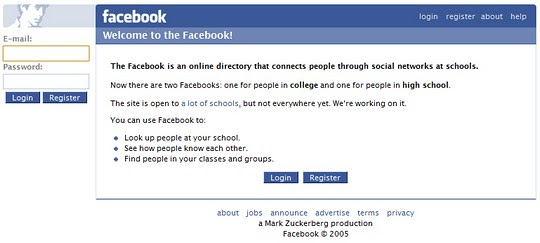 facebook login page