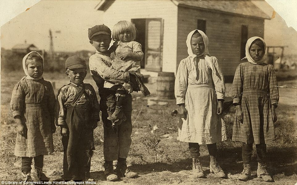 This group of eight and 10-year-old siblings were gathering beets on a farm near Sterling, Colorado, from 5am till 7pm on rush days (pictured in October 1915). Their father simply said of their back-breaking labor: 'We have to get done'