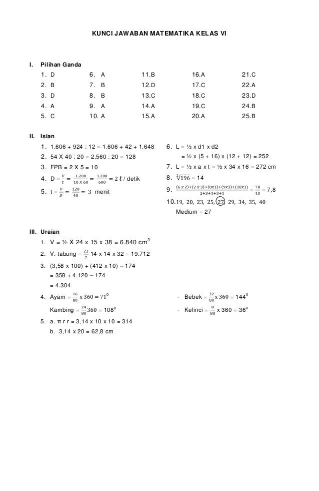 Get Soal Matematika Kelas 6 Semester 1 Dan Kunci Jawaban 2015 Background