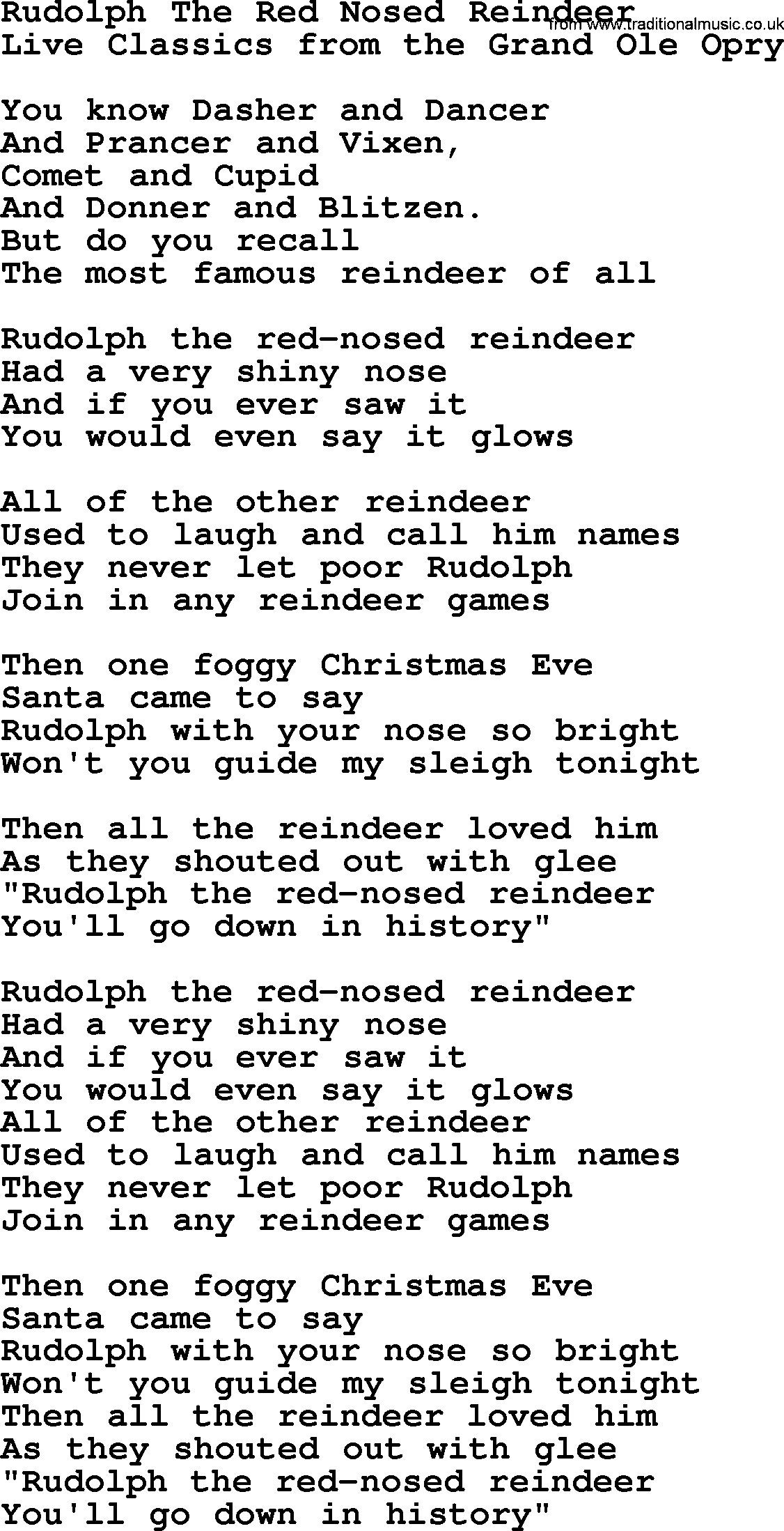 Rudolph The Red Nosed Reindeer Lyrics Printable Pdf
