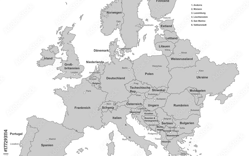 Europa Karte Länder Schwarz Weiß - RAOnline EDU Geografie: Karten