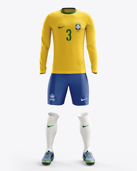 Download Free Soccer Kit with Long Sleeve Mockup / Front View (PSD) Free Mockups