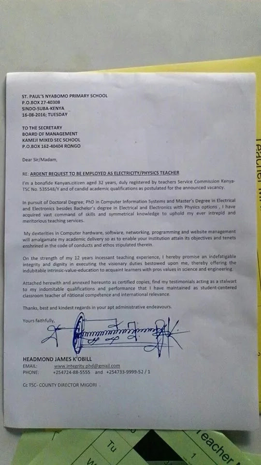 example of an application letter in kenya