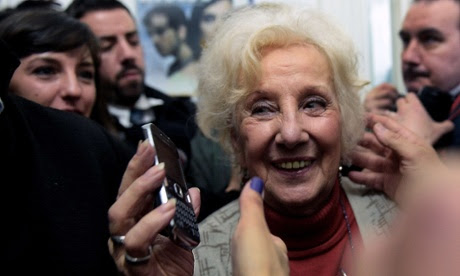 Estela Carlotto, president of Grandmothers of Plaza de Mayo, smiles after announcing the recovery of her grandson Guido.