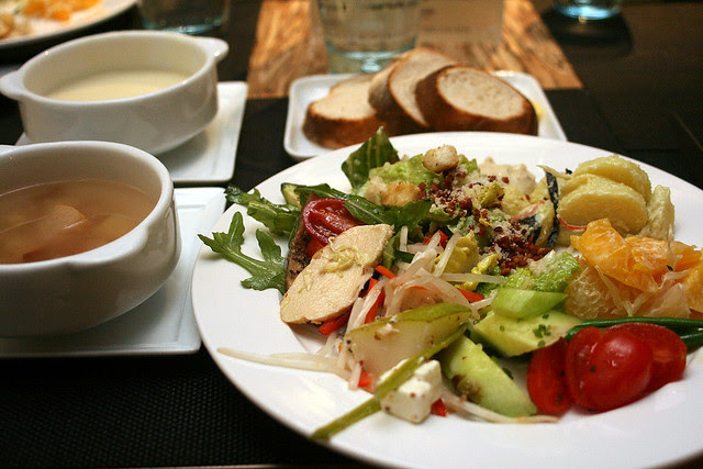 Start off with a healthy platter of salad and soup