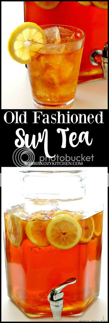 Cool that summertime heat with some good Old Fashioned Sun Tea  with lemon from www.bobbiskozykitchen.com