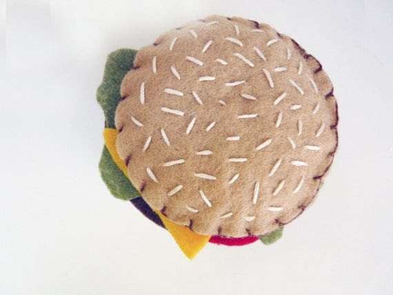 Fia's Burger - Handsewn Felt Plush Hamburger - Perfect for Summer, Birthdays, Any Occassion