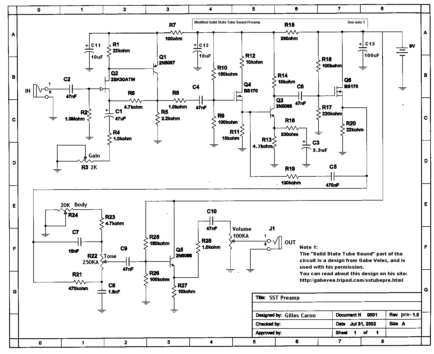 Solid State Guitar Preamp Schematic