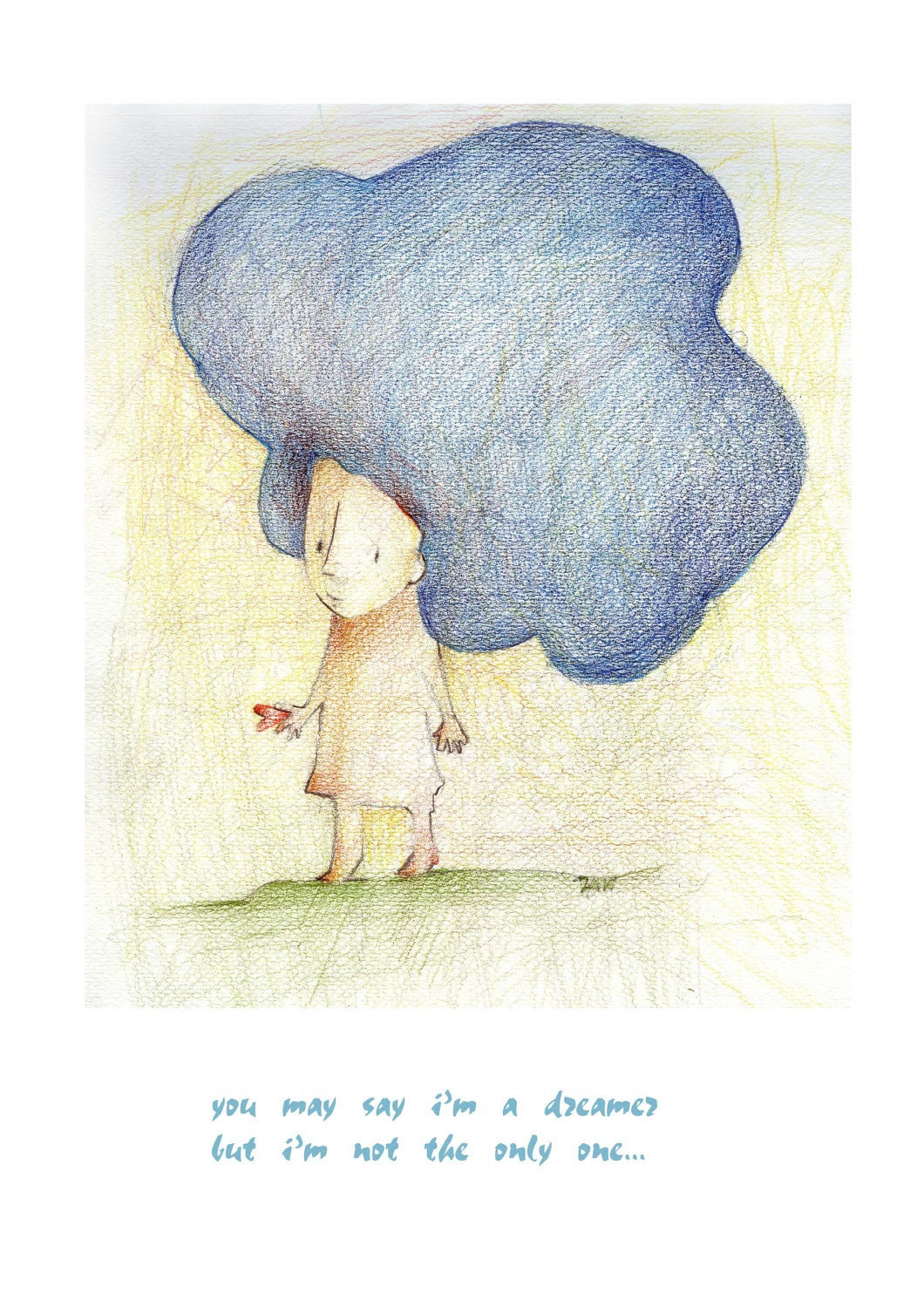 colored pencil drawing - my dreams are so big- childrens print from original HAND PAINTED illustration - illustrationzak