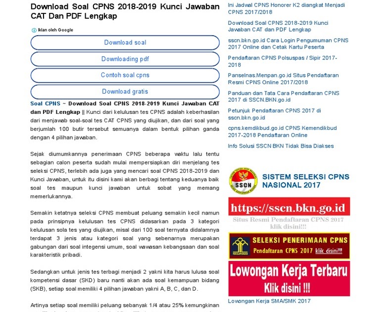 ☀ Download download soal dan kunci jawaban tes cpns 2017 pics